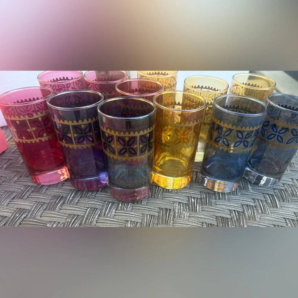 MOROCCAN TEA GLASSES HAND PAINTED SET OF 12